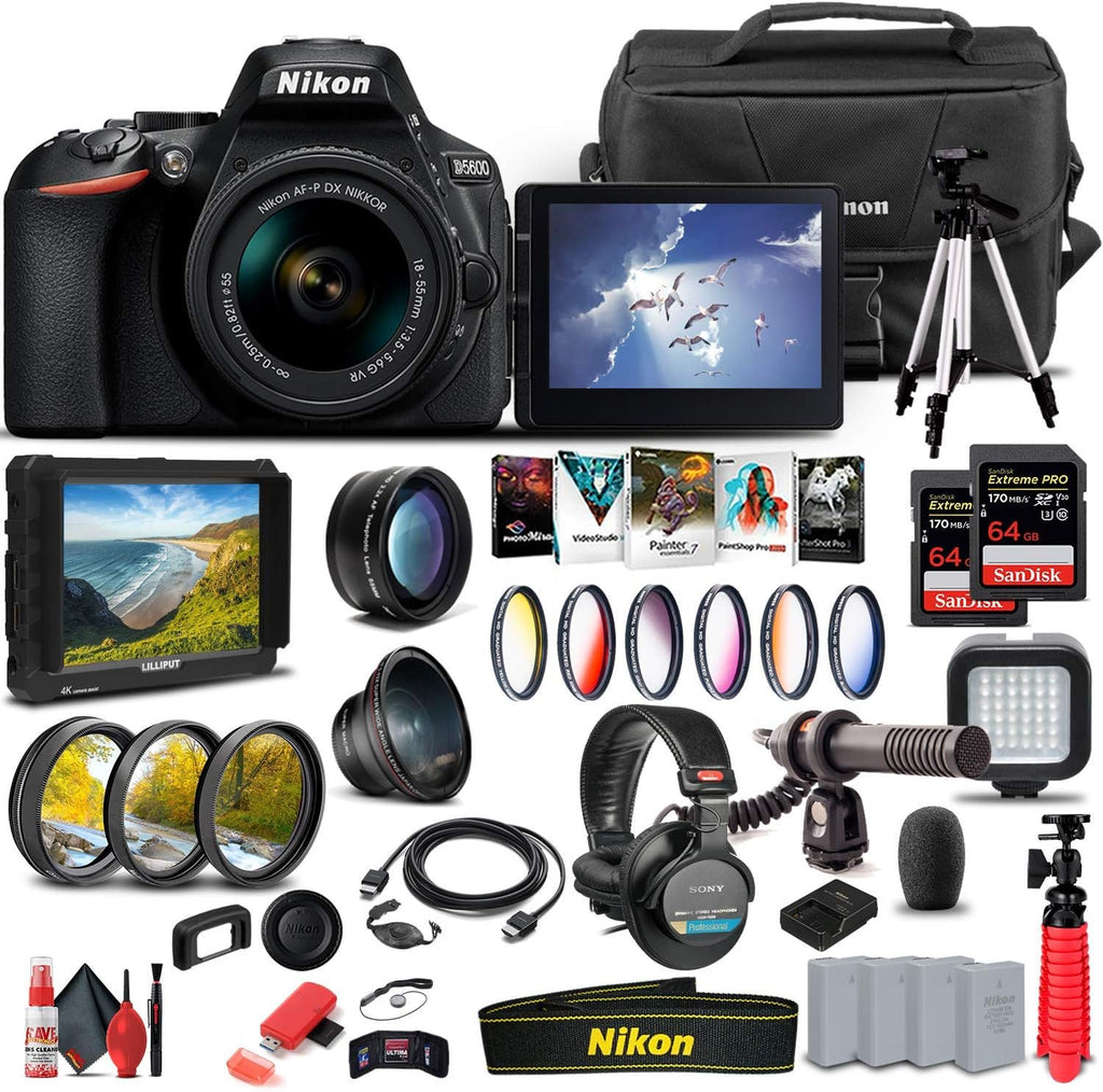 Nikon D5600 DSLR Camera with 18-55mm Lens (1576) & Microphone Bundle