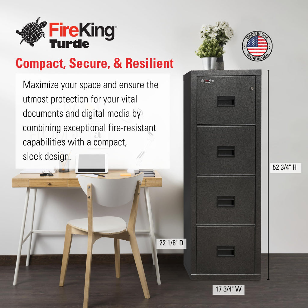 FireKing Turtle Vertical 4 Drawer Fire Rated File Cabinet, Platinum