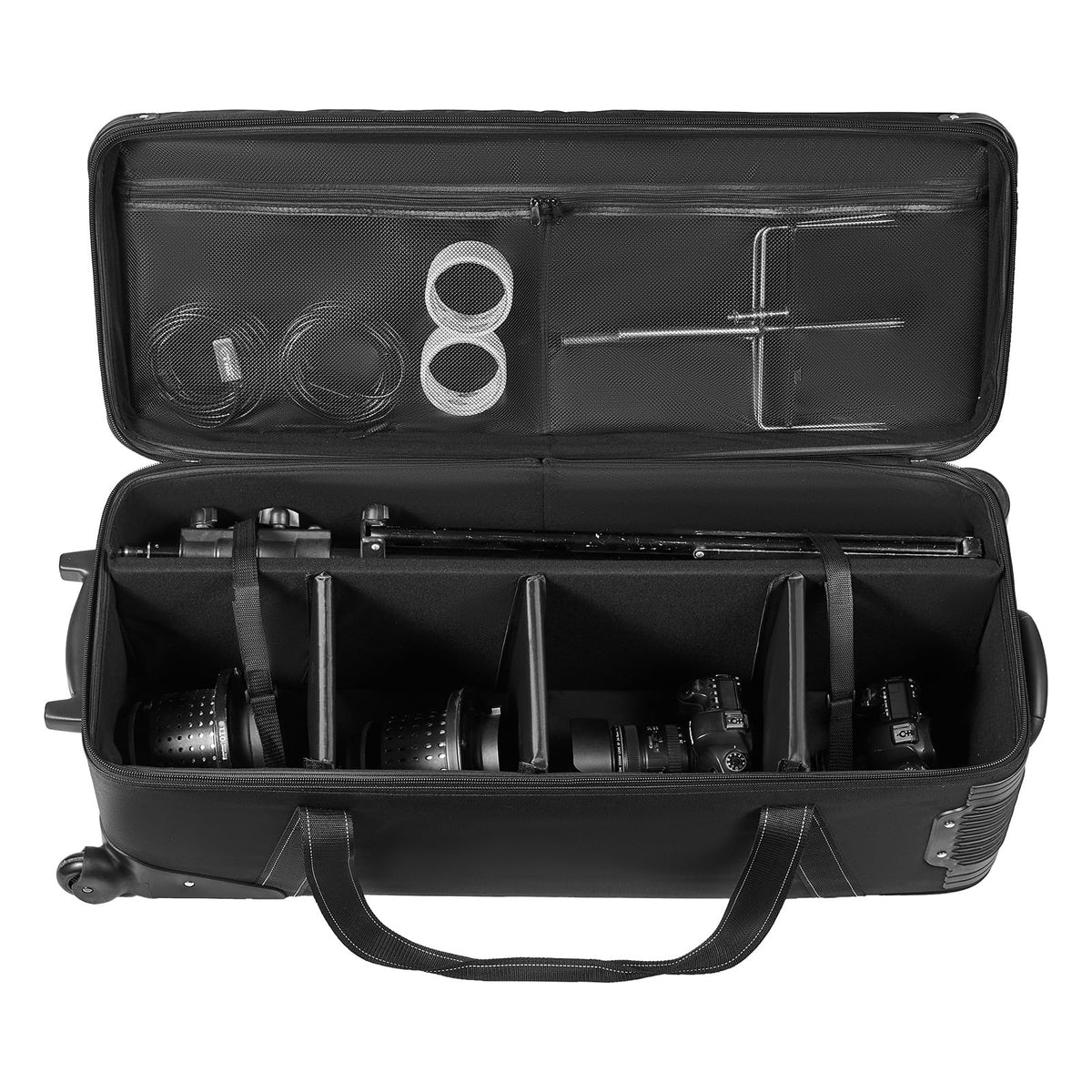 VEVOR Studio Equipment Trolley Case, 35.83 x 11.81 x 14 in / 91 x 30 x 35.5 cm, Rolling Camera Bag, Carrying Bag with Wheels Straps Padded Compartment Handle, for Light Stands, Tripods, Telescopes