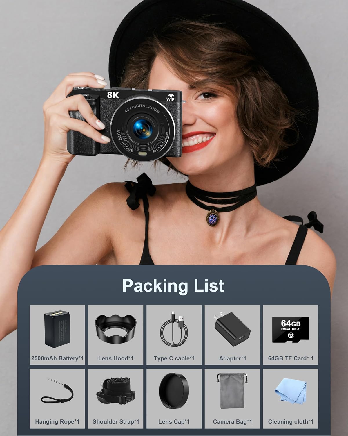 8K Digital Camera, 88MP WiFi Cameras for Photography, 3" 180Â° Flip Screen