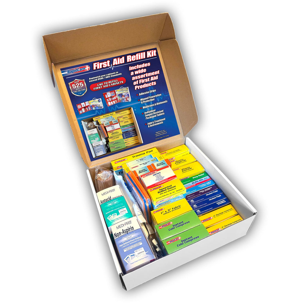 Rapid Care 4-Shelf First Aid Refill Kit - 1033 Piece OSHA & ANSI Compliant First Aid Cabinet Refill, Serves 150+ People, Color-Coded Workplace, Office & School First Aid Supplies