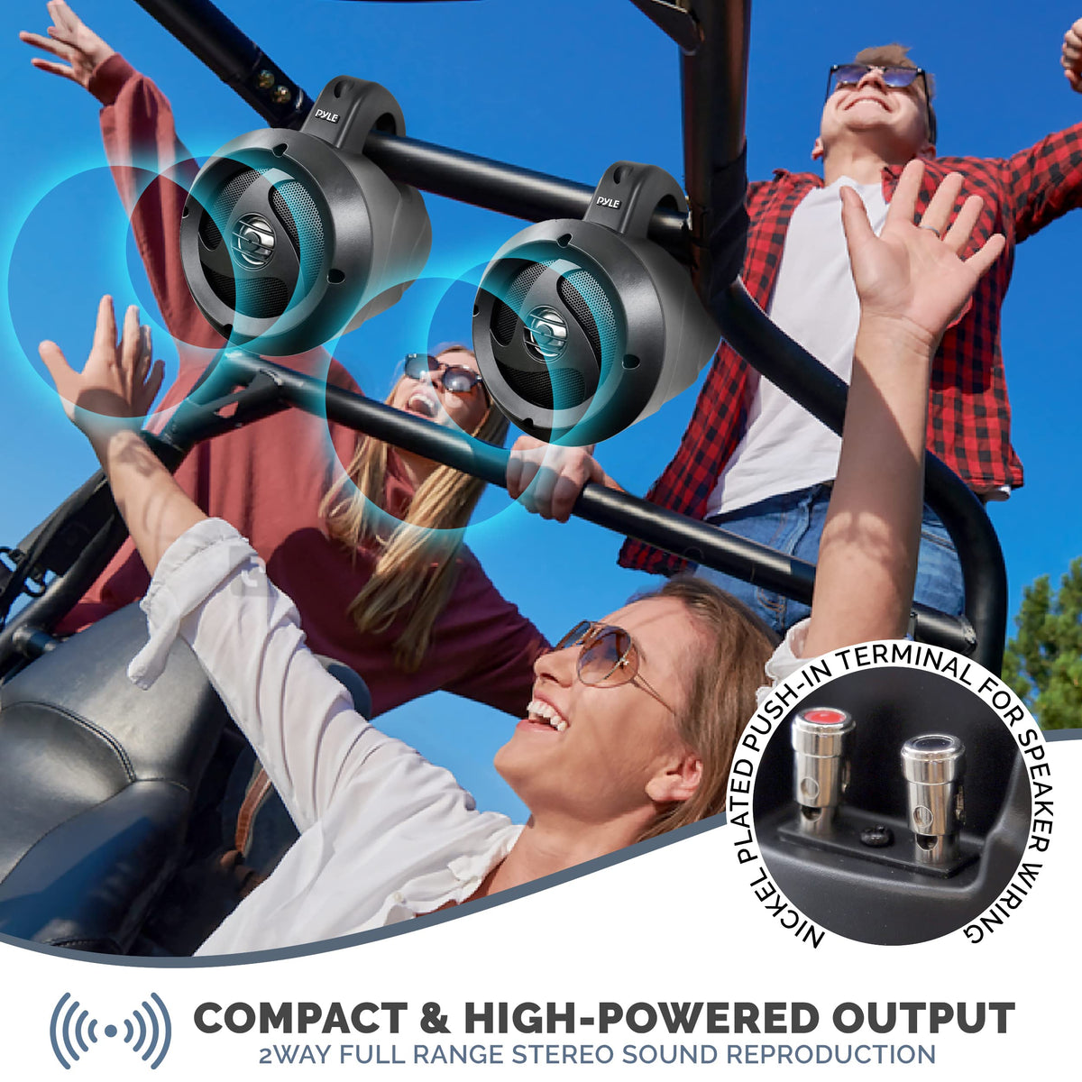 Pyle Waterproof Speakers Setup, 6.5" Outdoor Speaker Pair with 1300 W Power, UTV Sound for Off-Road Use, Marine Setup for Boats, Wired Audio System for ATV and All-Terrain Entertainment