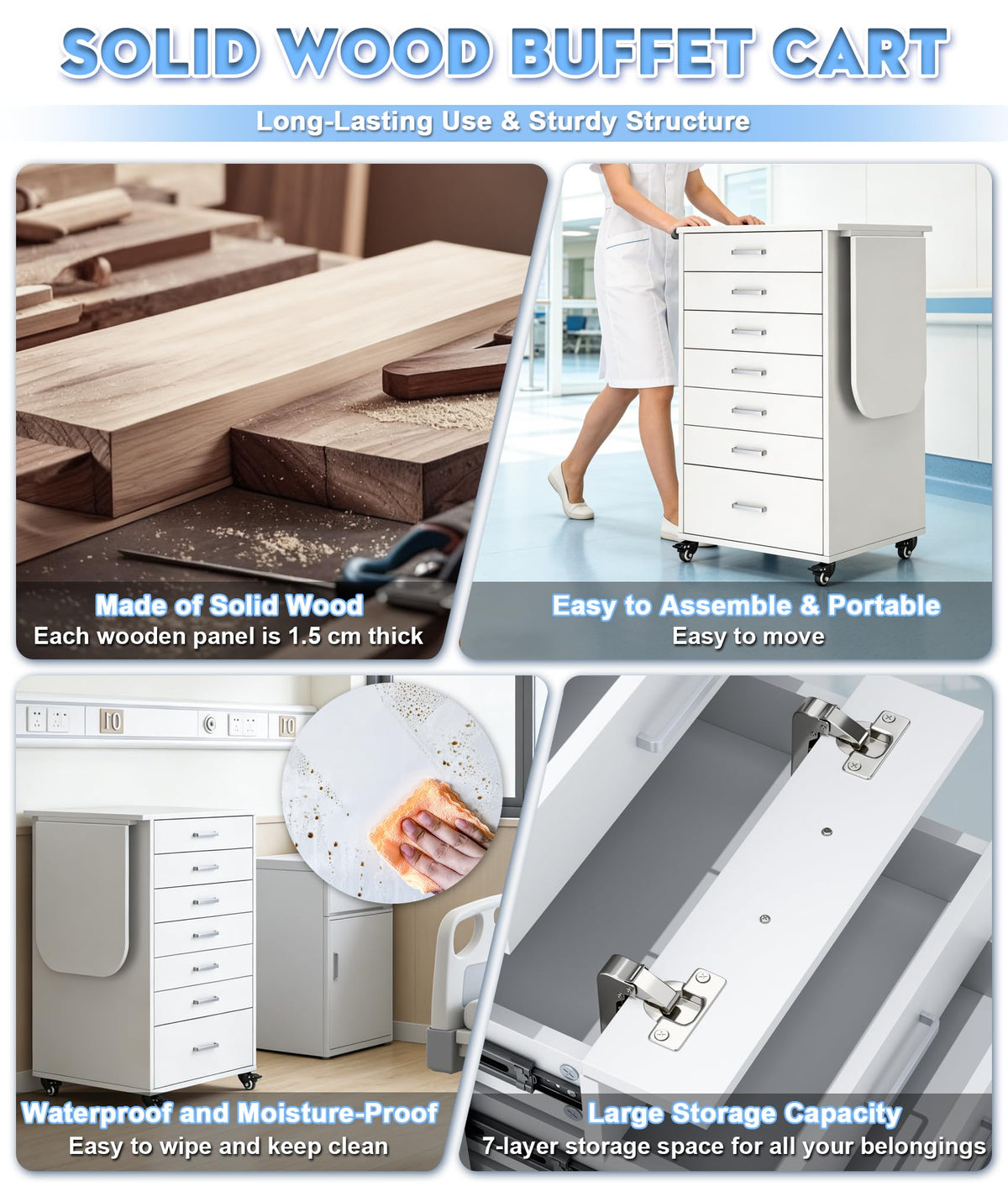 Medication Cart, Medical Rolling Storage Crash Cart with Wheels & Drawers, Ultrasound Nursing Emergency Cart with IV Pole,Casters, Holder, Trash Bin for Clinic, Hospital (24 * 22 * 28IN, 1 Drawer)