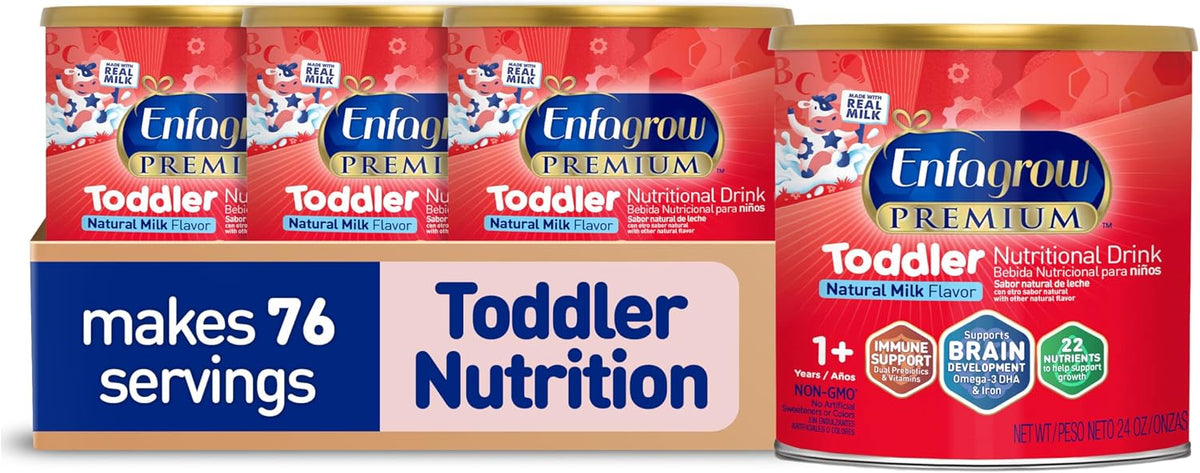 Enfagrow Premium Toddler Milk Nutritional Drink, Natural Milk, 24 Oz, 4 CT