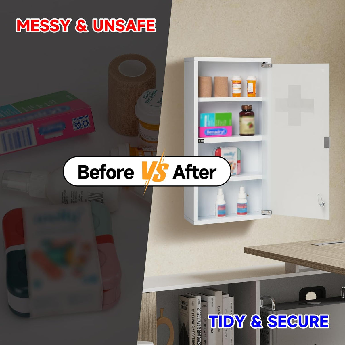 Metal Medicine Cabinet with Lock, Frosted Tempered Glass Door
