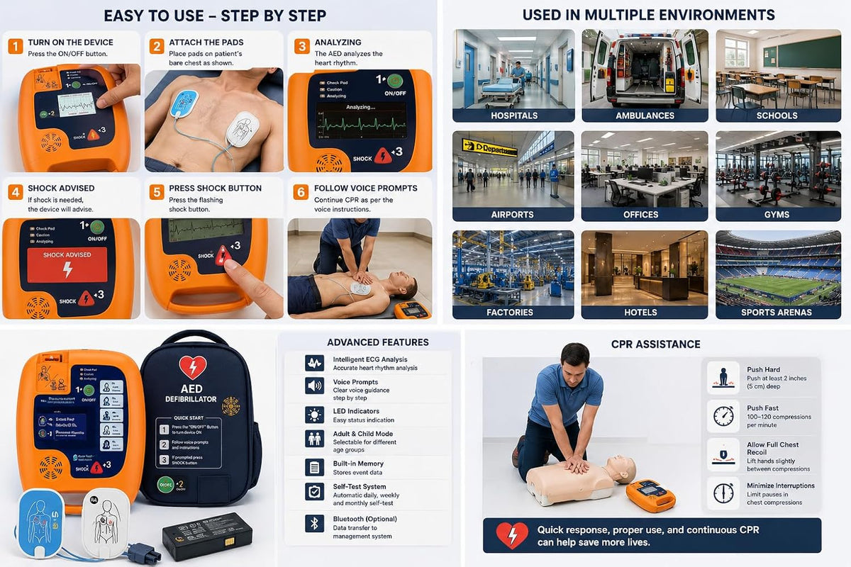 FILIXTRUEâ¢ Automated External Defibrillator AED Portable Device with LED Display Always Ready for Emergencies