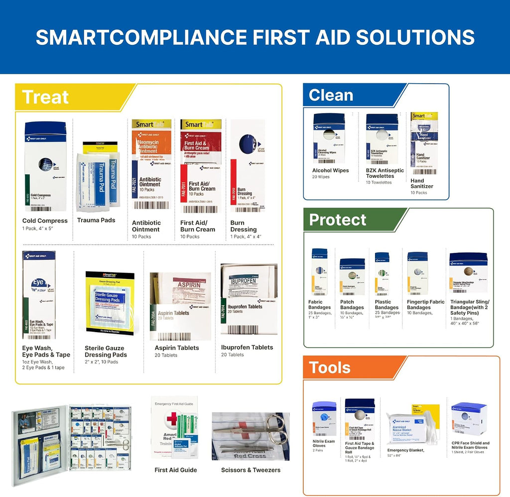 First Aid Only 746000 SmartCompliance 50-Person ANSI A+ and OSHA Compliant First Aid Kit for Business, Large Metal First Aid Cabinet with Medications, 241 Pieces