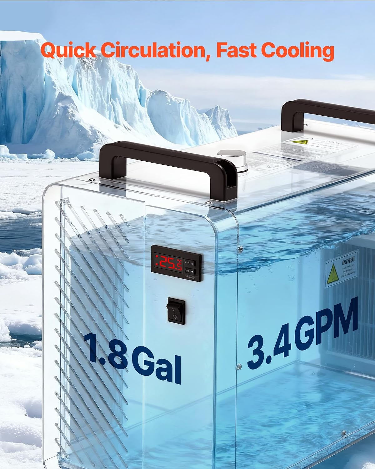 VEVOR Industrial Water Chiller, 5460 BTU/h, Industrial Water Cooler Cooling System with Compressor, 1.8â¯ Gal Tank Capacity, 3.4â¯GPM Max Flow, Laser Chiller, for CO2 Laser Engraving & Cutting Machine