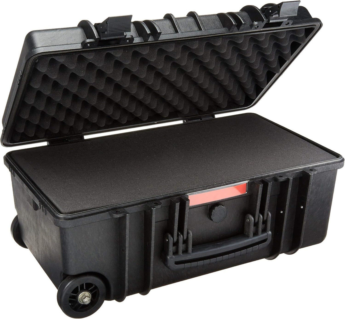 Amazon Basics Hard Protective Camera Case with Wheels, Large, Black, 22"L x 14"W x 9.8"H