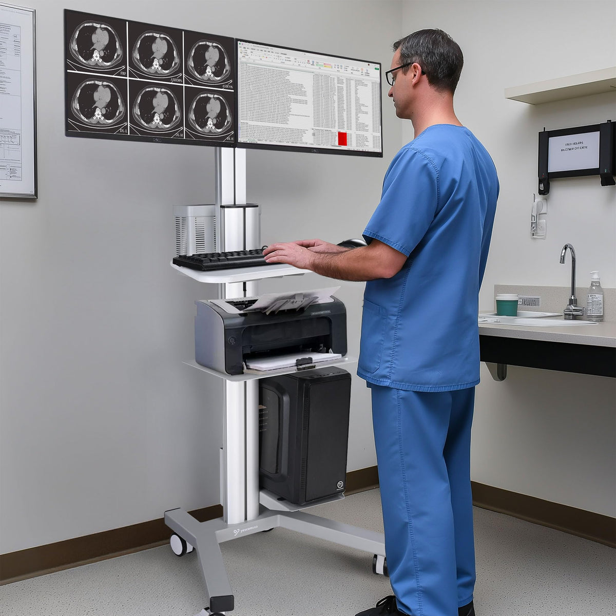 AW NexusX Commander Mobile Computer Cart Medical Rolling PC Stand Desk