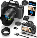 8K Digital Camera, 64MP WiFi Cameras for Photography with 4" Touchscreen, Vlogging Camera for YouTube with 16X Zoom Autofocus Dual Lens, 3000mAh Battery, 32GB Card & Lens Hood (Black)