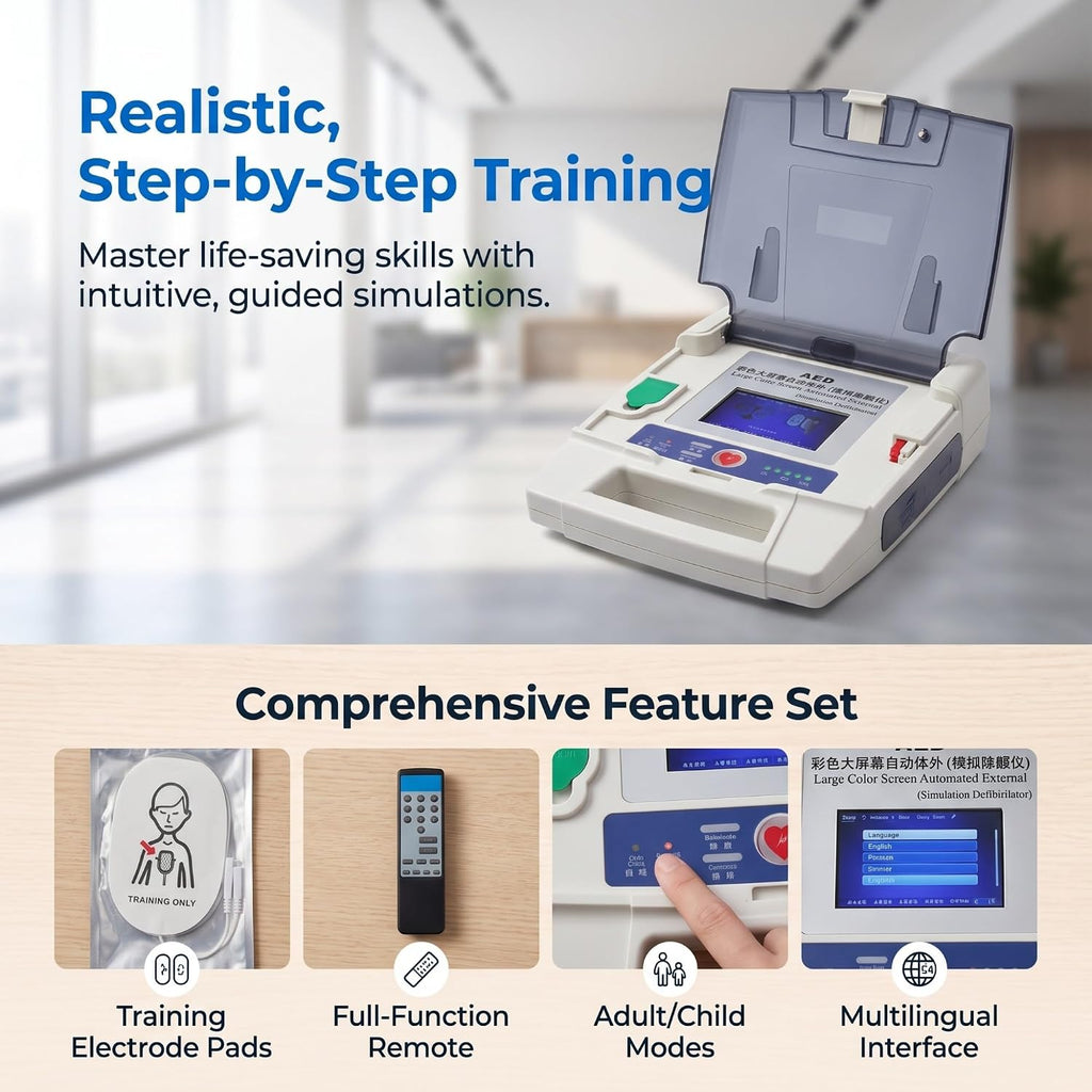 Automated External Defibrillator (AED) Training Machine with 12 Scenes and Touchscreen (Color Large Screen) for Medical Students Doctors Nurses Practice