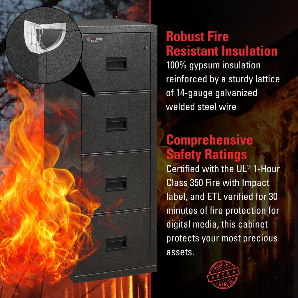 FireKing Turtle Vertical 4 Drawer Fire Rated File Cabinet, Platinum