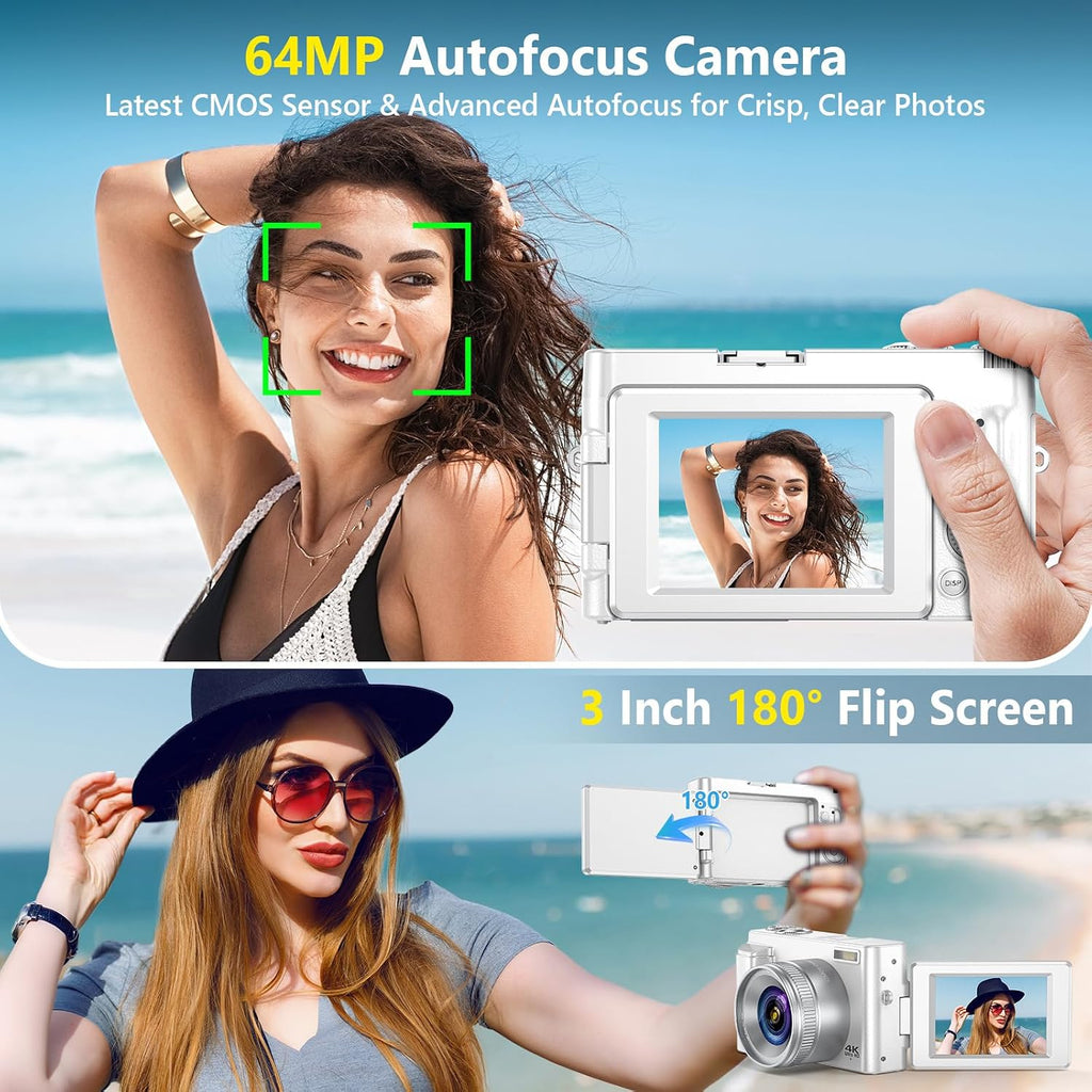 4K Digital Camera for Photography Autofocus, 64MP WiFi Vlogging Camera