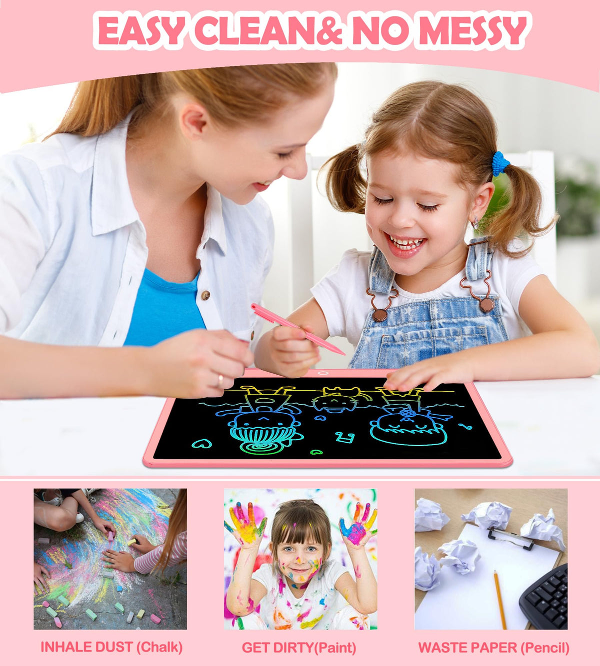 LCD Writing Tablet Doodle Board, 16inch Colorful Drawing Tablet Writing Pad, Kids Travel Essentials, Toddler Toys for 3 4 5 6 7 8 Year Old Girls Boys- Christmas and Birthday Gifts