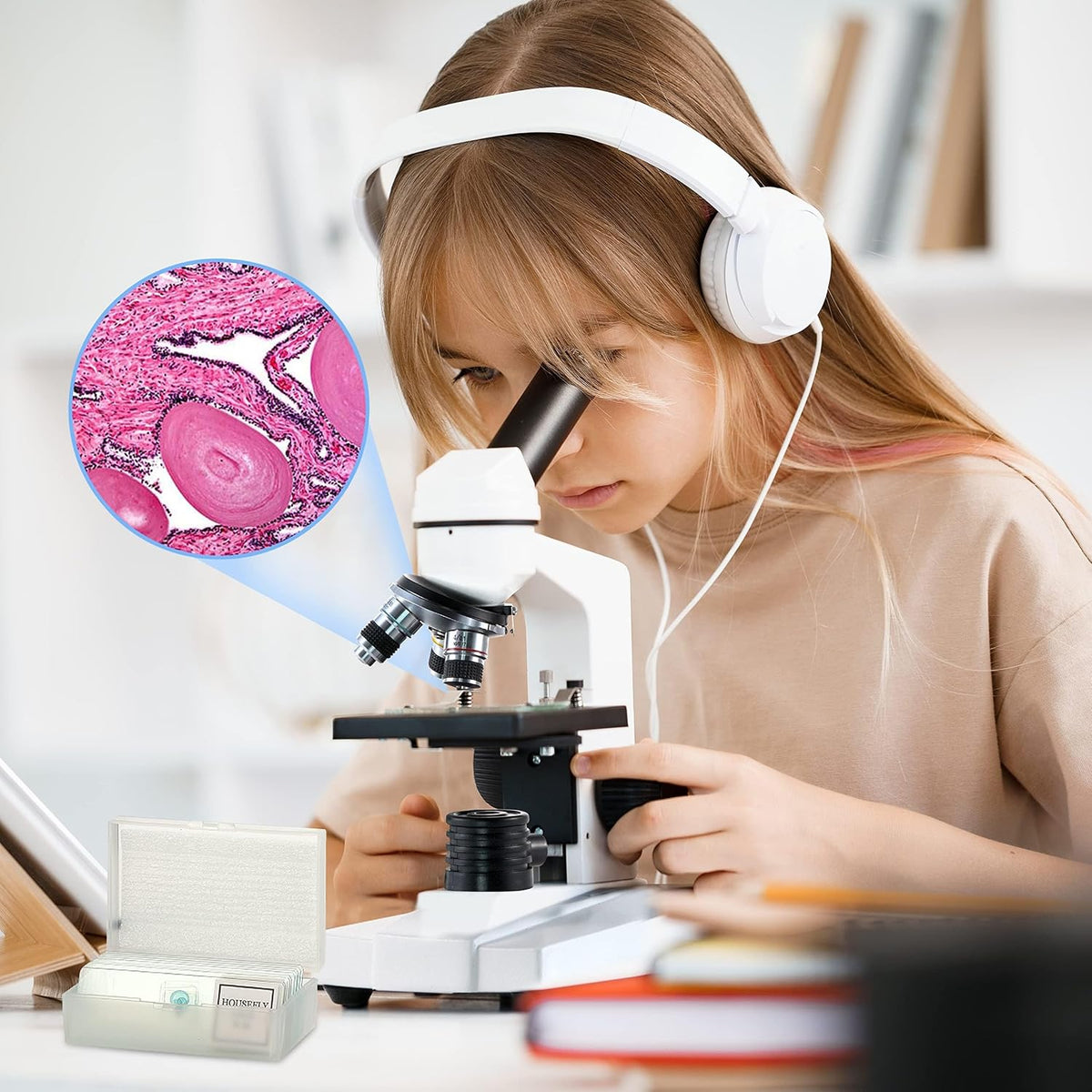 AmScope M102C-PB10 1000X Biological Compound Microscope with Prepared