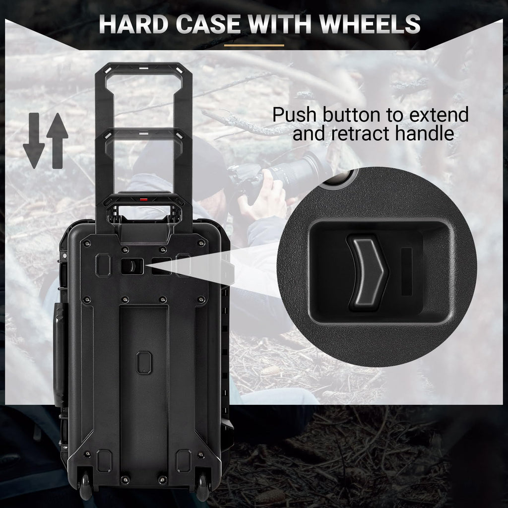 Relaxweex Rolling Camera Hard Case with 15 Padded Dividers & Wheels