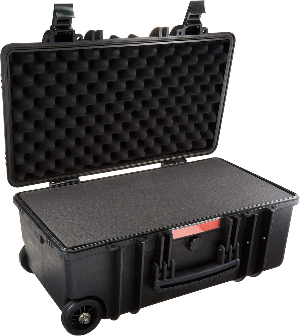 Amazon Basics Hard Protective Camera Case with Wheels, Large, Black, 22"L x 14"W x 9.8"H