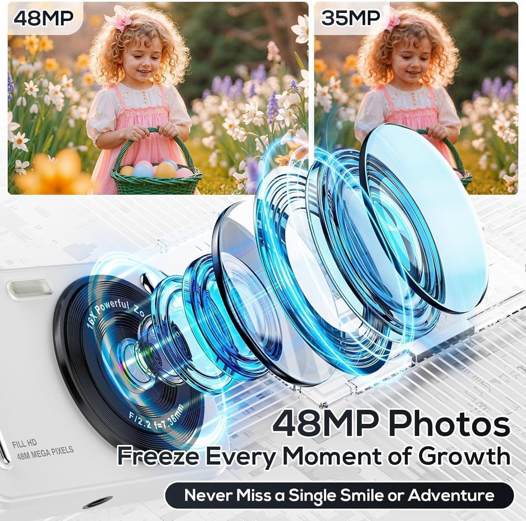 Digital Camera for Kids, 48MP FHD 1080P Point and Shoot Digital Cameras with 16X Zoom Anti-Shake