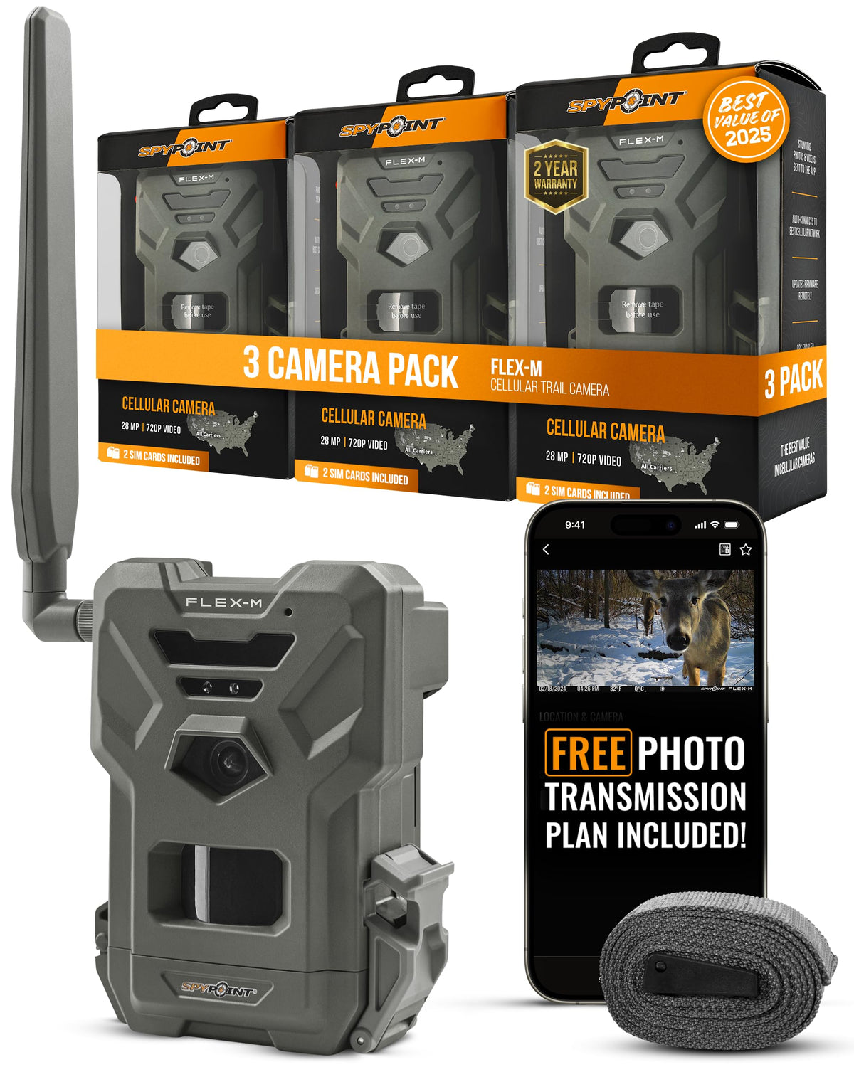 SPYPOINT Flex-M Cellular Trail Camera - Best Hunting Accessories, No WiFi Needed, Night Vision, Motion Activated, Dual-Sim LTE, IP65 Water-Resistant Game Camera, 28MP Photos, 720p Videos + Sound (4)