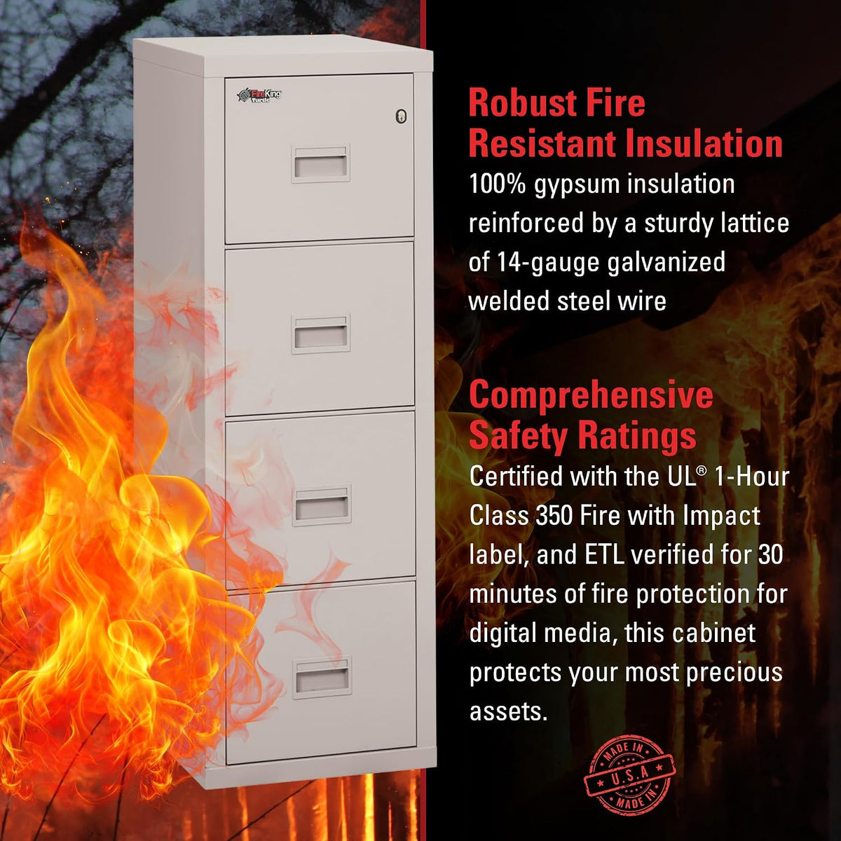 FireKing Turtle Vertical 4 Drawer Fire Rated File Cabinet, Platinum