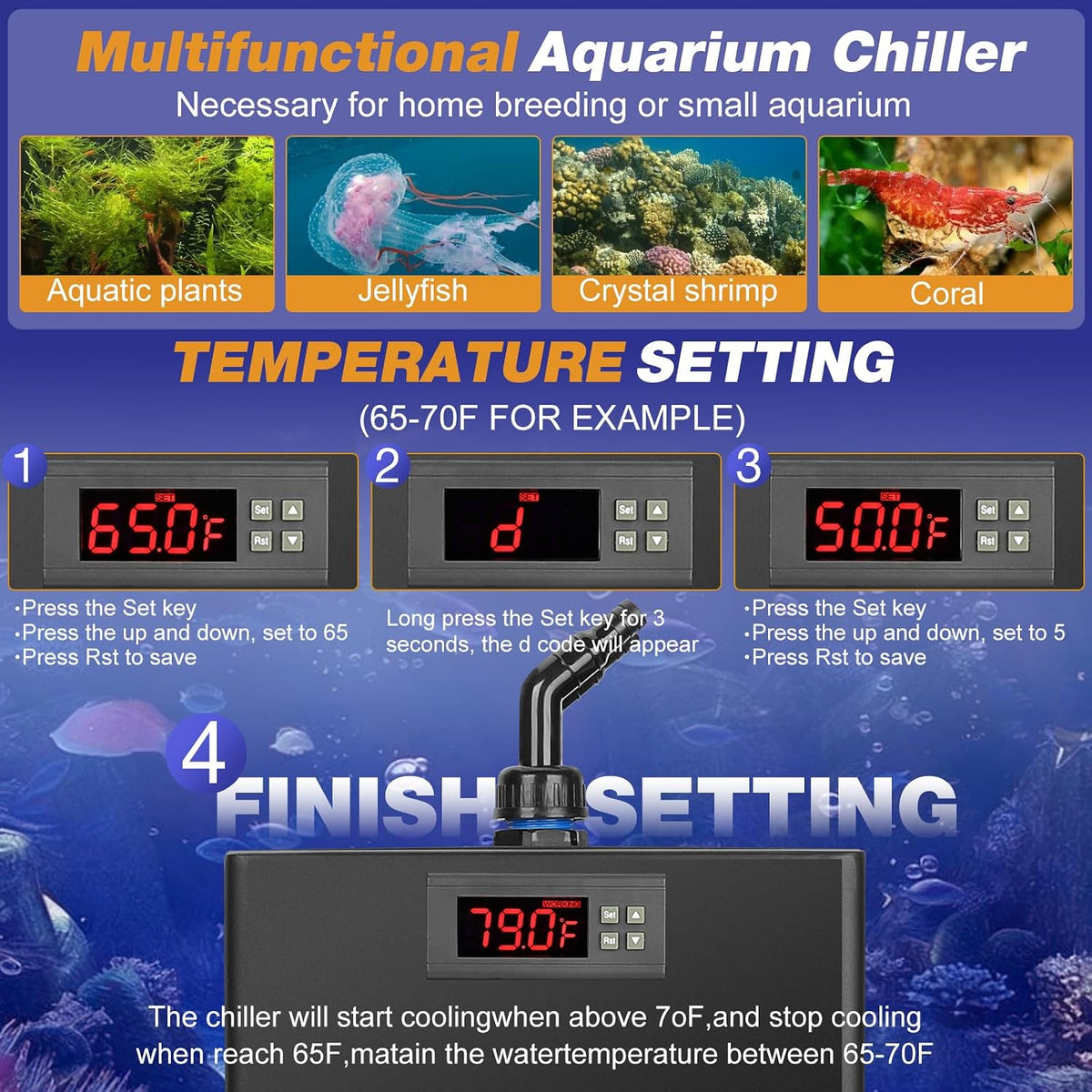 Aquarium Chiller 1/10 HP, 42GAL Fish Tank Water Chiller