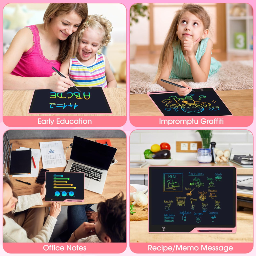 POPERFUN LCD Writing Tablet for Kids, Rechargeable Kids Drawing Pad 16 Inch Colorfuls Doodle Board, Kids Drawing Tablet Toys for Ages3 4 5 6 7 8 for Girls Boys Adults (Light Pink)