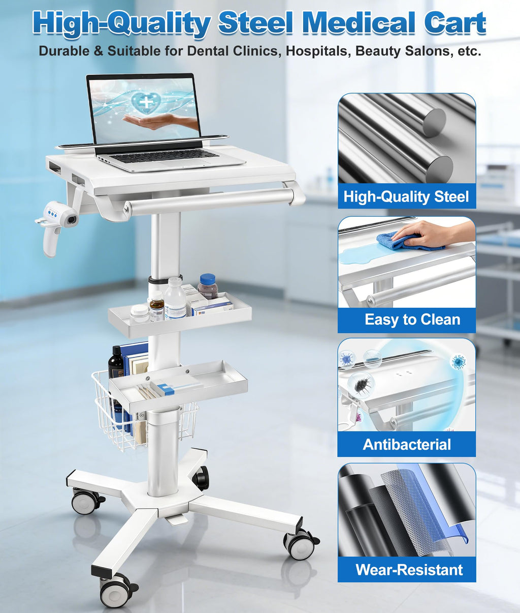 Medical Medical Rolling Crash Cart with CPR Board, IV Pole, Oâ Holder, 5 Drawers & Dividers, Mobile Emergency Cart for Hospital Clinic, 24.4" W x 18.5" D x 36.2" H (with 5 Drawers)