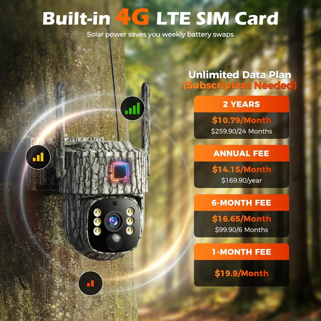 4G LTE Cellular Trail Camera, 2.5K 360Â° Live Feed with SIM Card Included