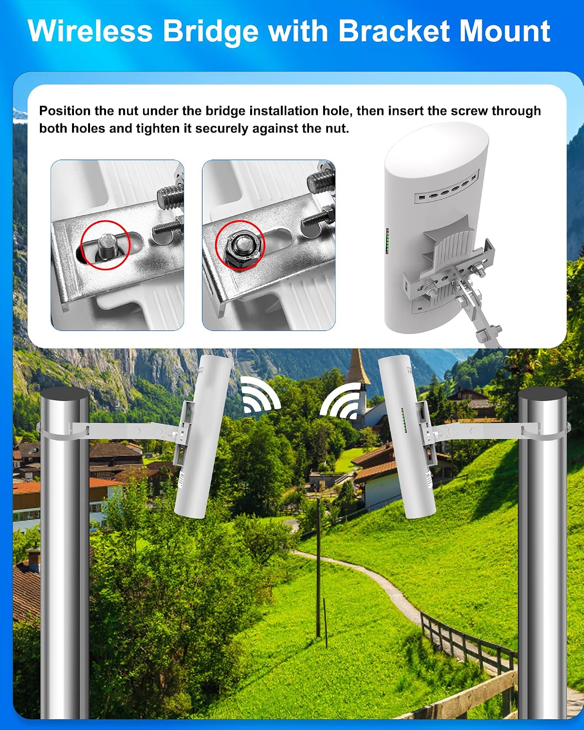 Outdoor Wireless Bridge 5.8G, 2-Pack Point to Point CPE with 12dBi Antenna