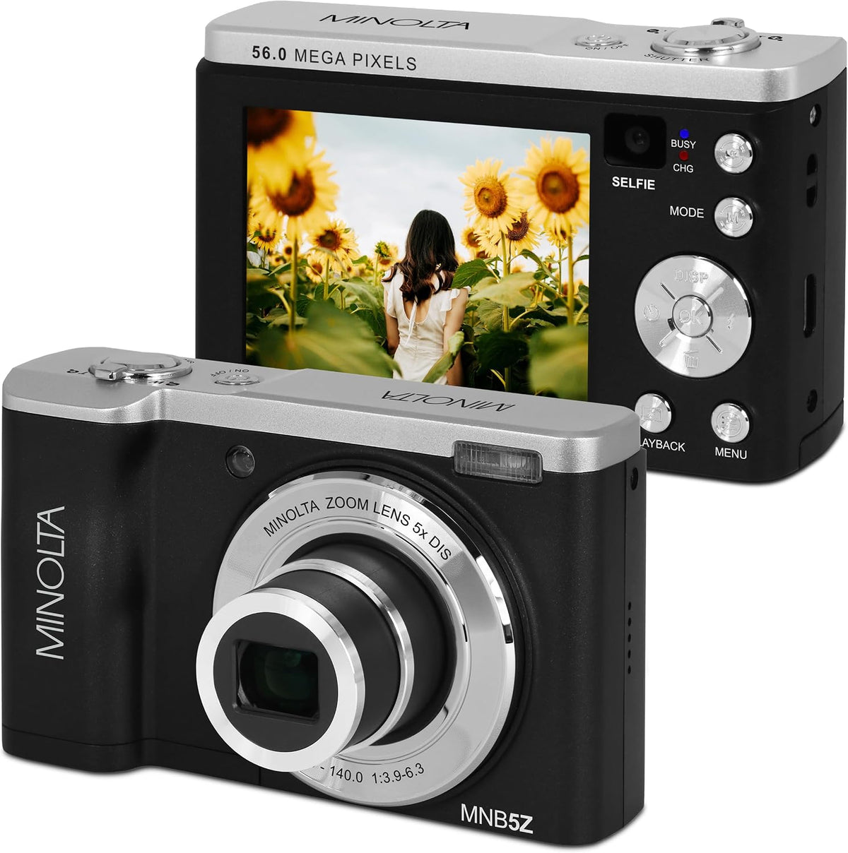 Minolta MNB5Z 56MP 5K Ultra HD 2.8" LCD Screen Digital Camera, Black