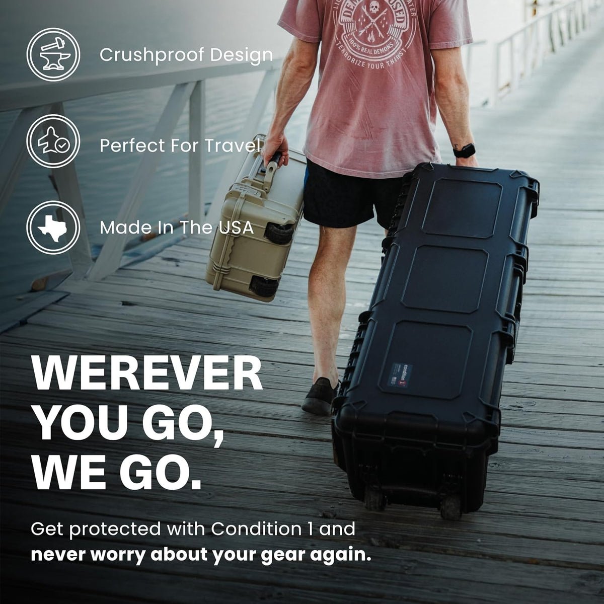 Condition 1 45" Empty Waterproof Hard Case with Wheels, Black
