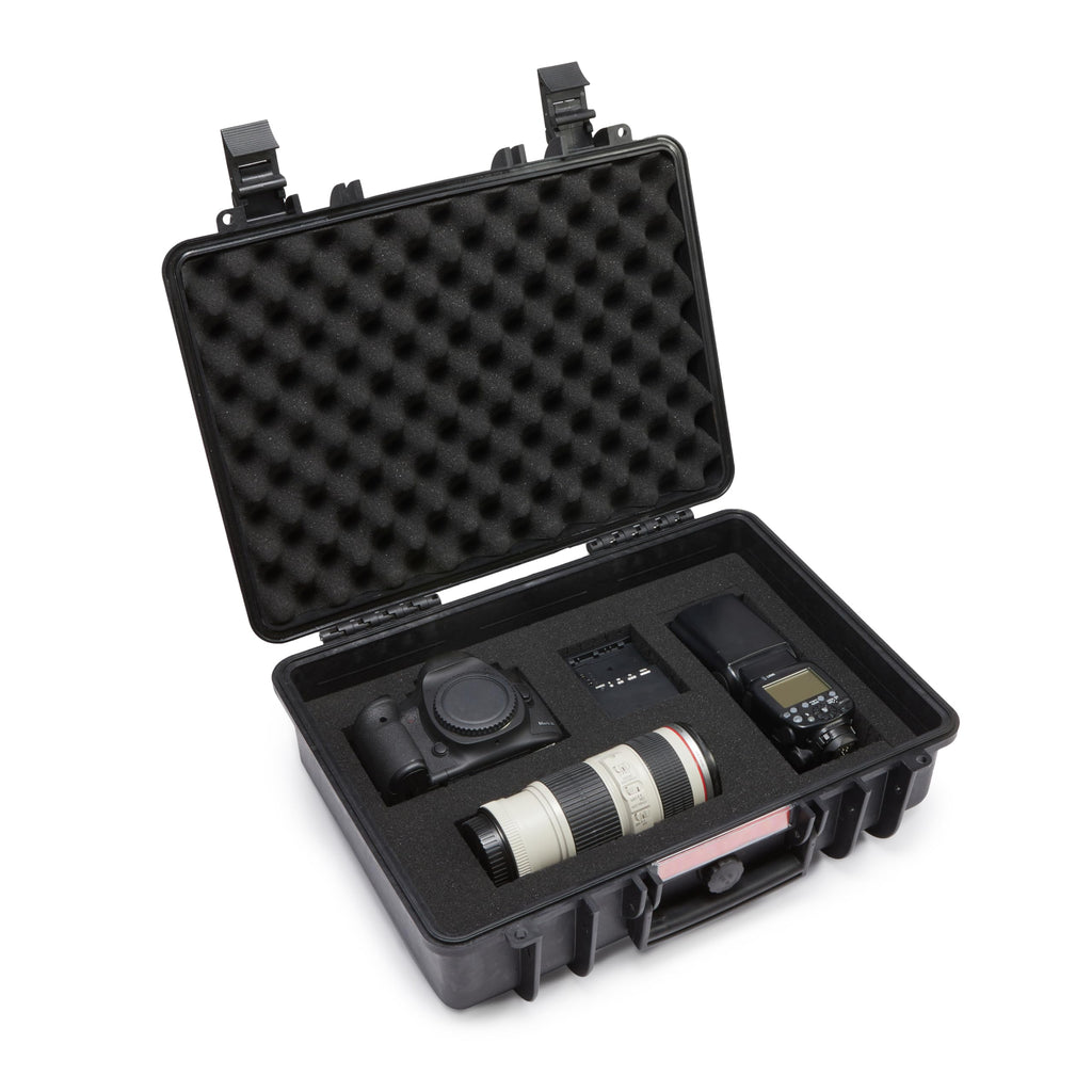 Amazon Basics Hard Protective Camera Case with Wheels, Large, Black, 22"L x 14"W x 9.8"H