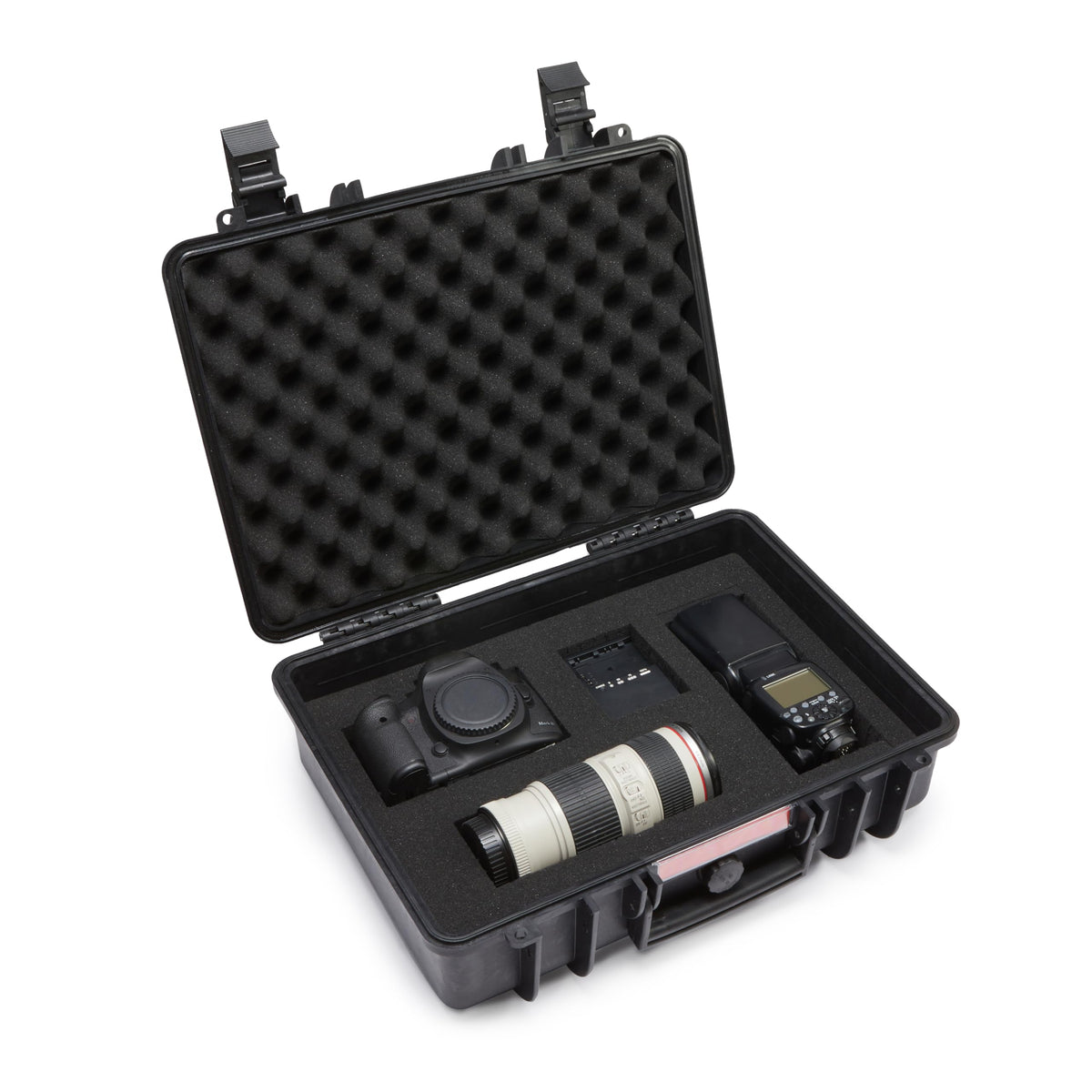 Amazon Basics Hard Protective Camera Case with Wheels, Large, Black, 22"L x 14"W x 9.8"H