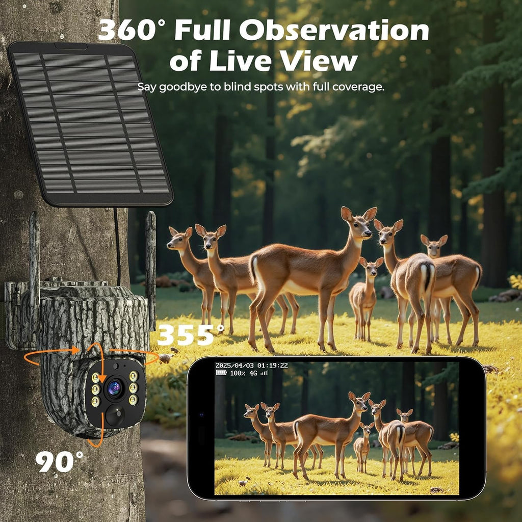 4G LTE Cellular Trail Camera, 2.5K 360Â° Live Feed with SIM Card Included
