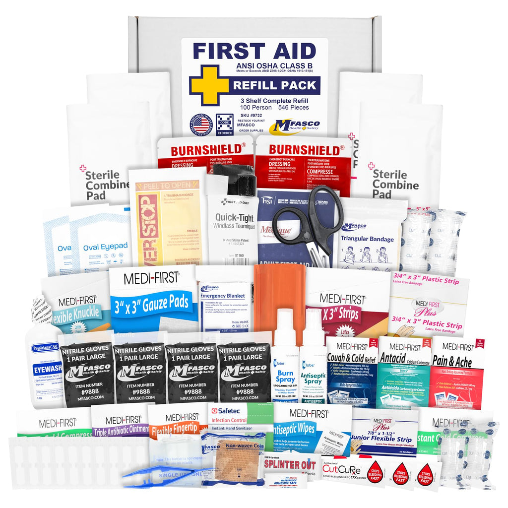 MFASCO OSHA/ANSI 2021 Class B Compliant First Aid Cabinet, Large, 3-Shelf