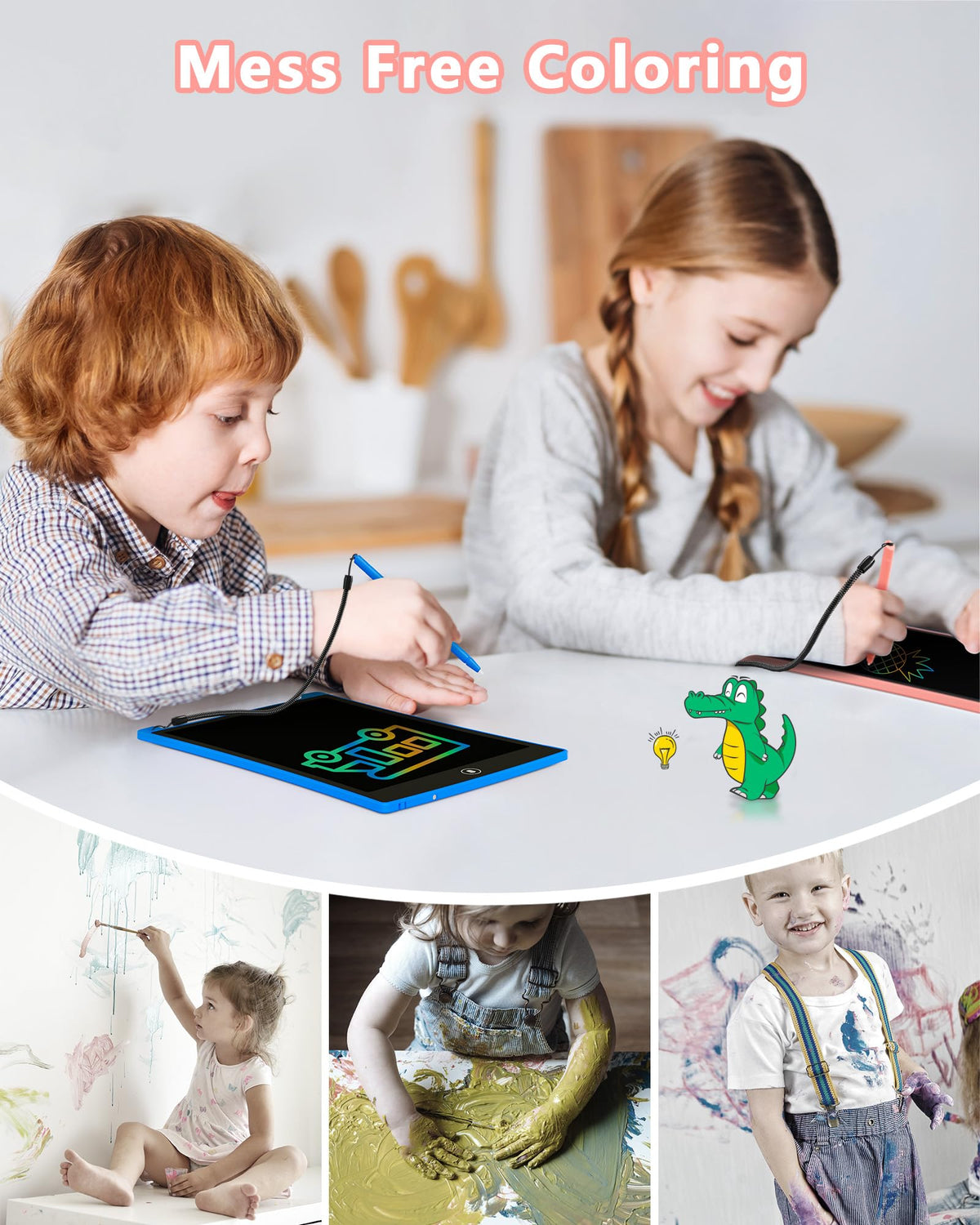 KOKODI 2 Pack 10 Inch LCD Writing Tablet for Kids, Colorful Doodle Board Erasable Drawing Pad, Educational Learning Toys Birthday Gifts for Boys Girls Ages 3 4 5 6 7 8 (Blue & Pink)