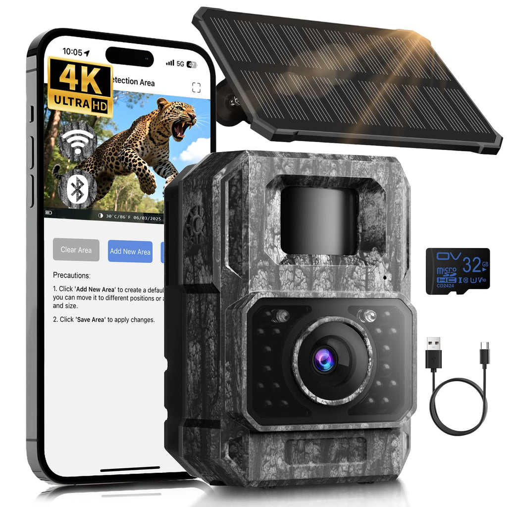 MAXDONE Solar Trail Camera 2 Pack, 4K 64MP WiFi Bluetooth Game Camera