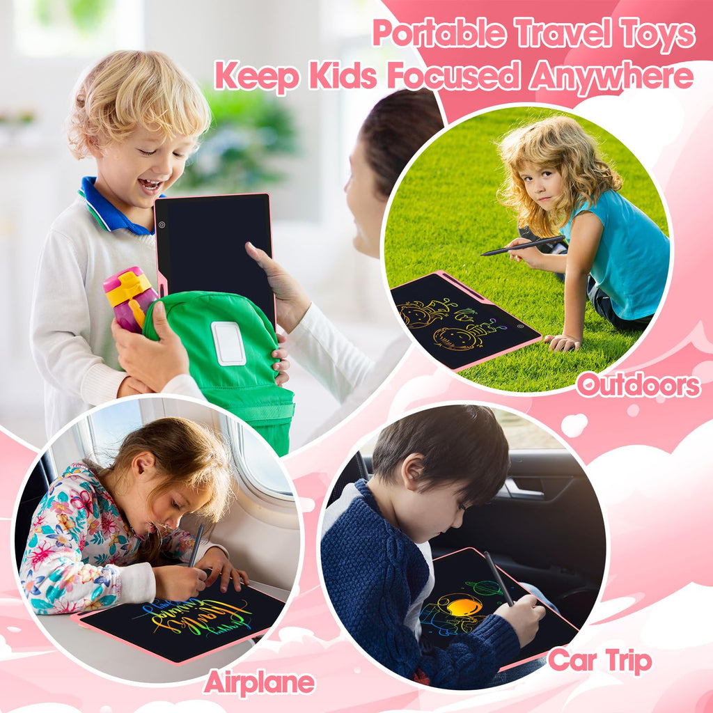 POPERFUN LCD Writing Tablet for Kids, Rechargeable Kids Drawing Pad 16 Inch Colorfuls Doodle Board, Kids Drawing Tablet Toys for Ages3 4 5 6 7 8 for Girls Boys Adults (Light Pink)