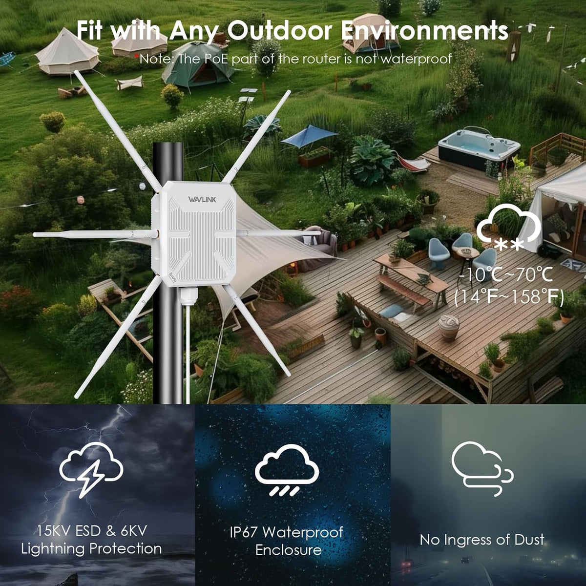 2026 AX3000 Outdoor WiFi 6 Extender, WAVLINK Long-Range WiFi Access Point