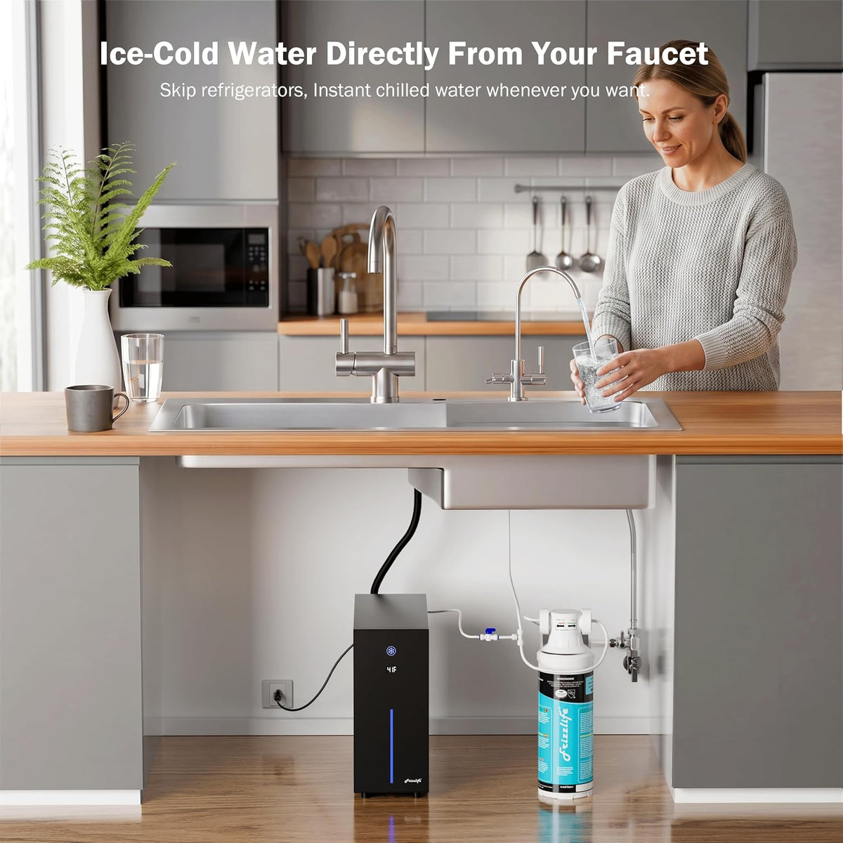 Frizzlife Under Sink Water Chiller Cooling System with Filter, CW5000+MS99