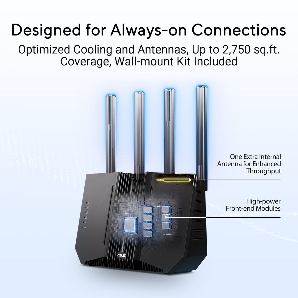 ASUS TUF Gaming BE6500 WiFi 7 Router - Dual-Band, Up to 6.5 Gbps Wireless, Game Accelerator, Multi-Link Operation (MLO), (x4) 2.5GbE Ports, Mesh + VPN Compatible, & Subscription-Free Network Security
