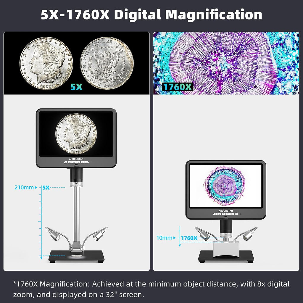 Andonstar 4K 60FPS 10.1" HDMI Digital Microscope for Soldering, Coin