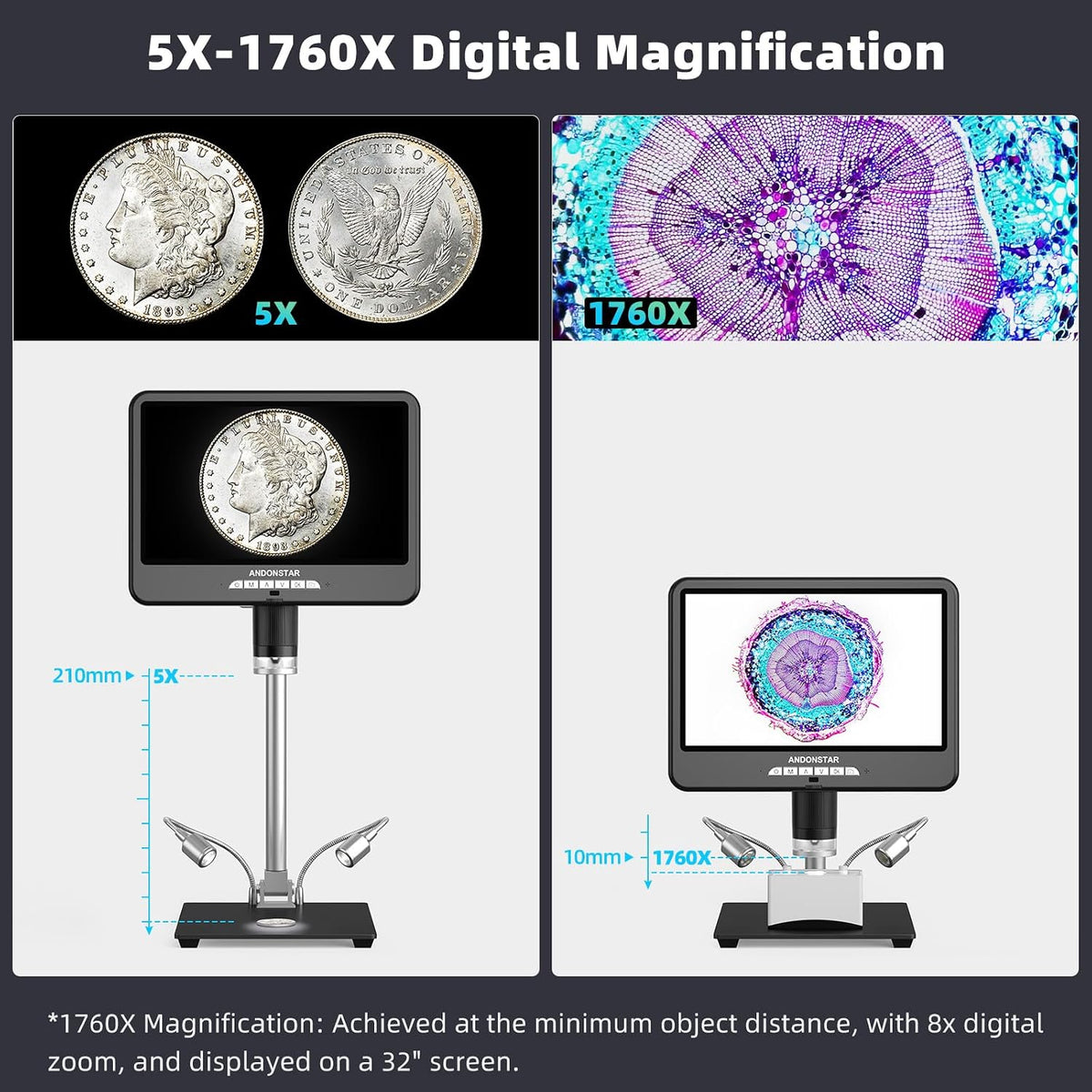 Andonstar 4K 60FPS 10.1" HDMI Digital Microscope for Soldering, Coin