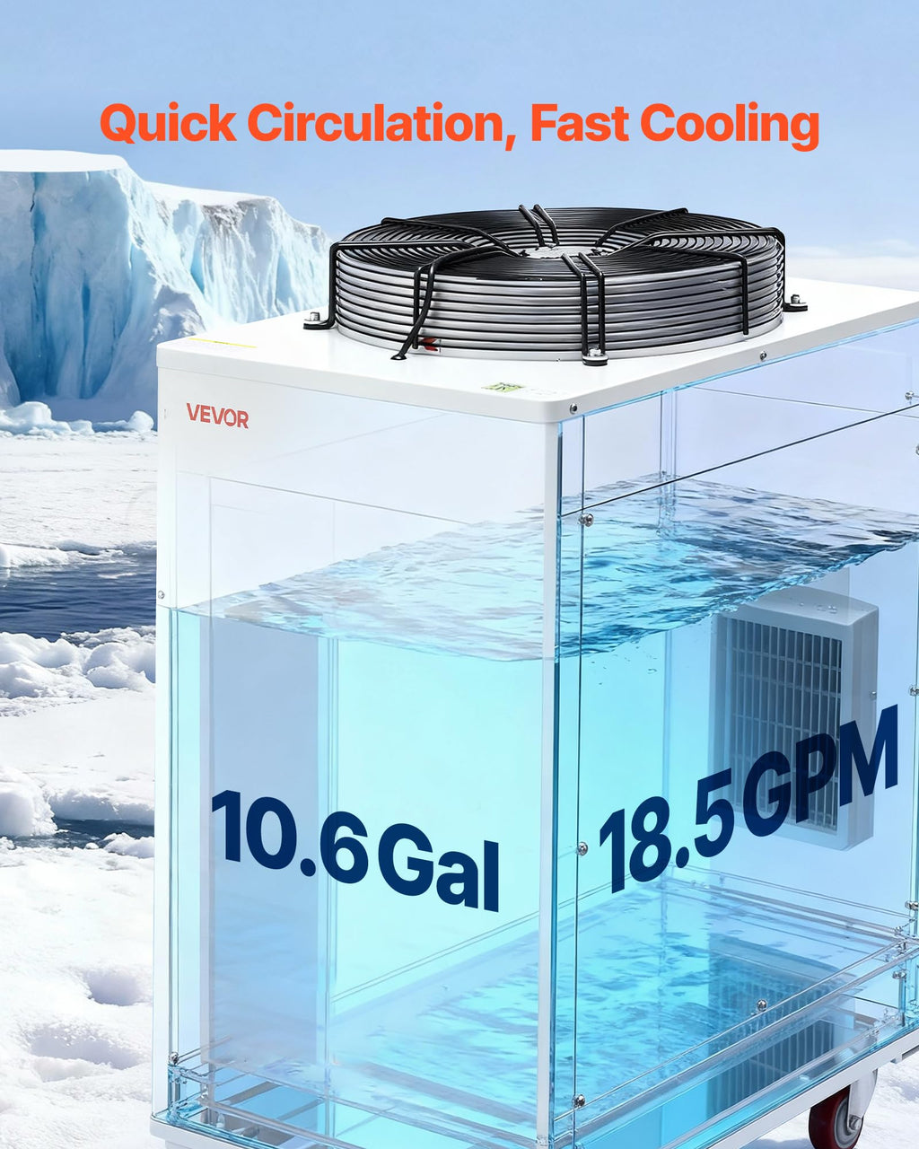 VEVOR Industrial Water Chiller, 5460 BTU/h, Industrial Water Cooler Cooling System with Compressor, 1.8â¯ Gal Tank Capacity, 3.4â¯GPM Max Flow, Laser Chiller, for CO2 Laser Engraving & Cutting Machine