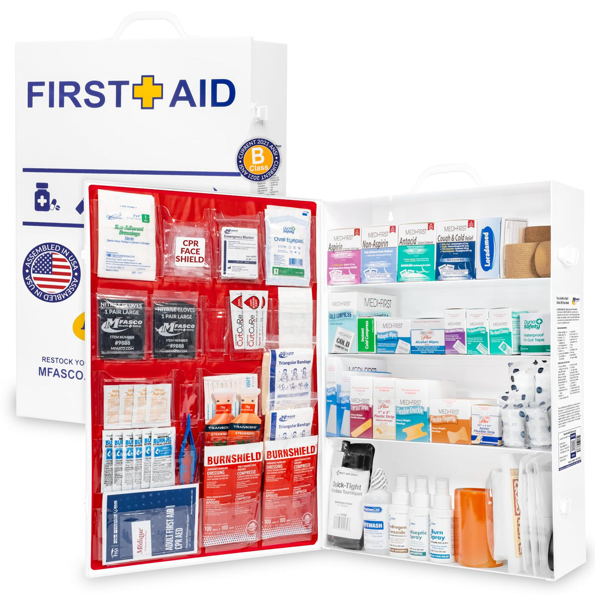 MFASCO OSHA/ANSI 2021 Class B Compliant First Aid Cabinet, Large, 3-Shelf