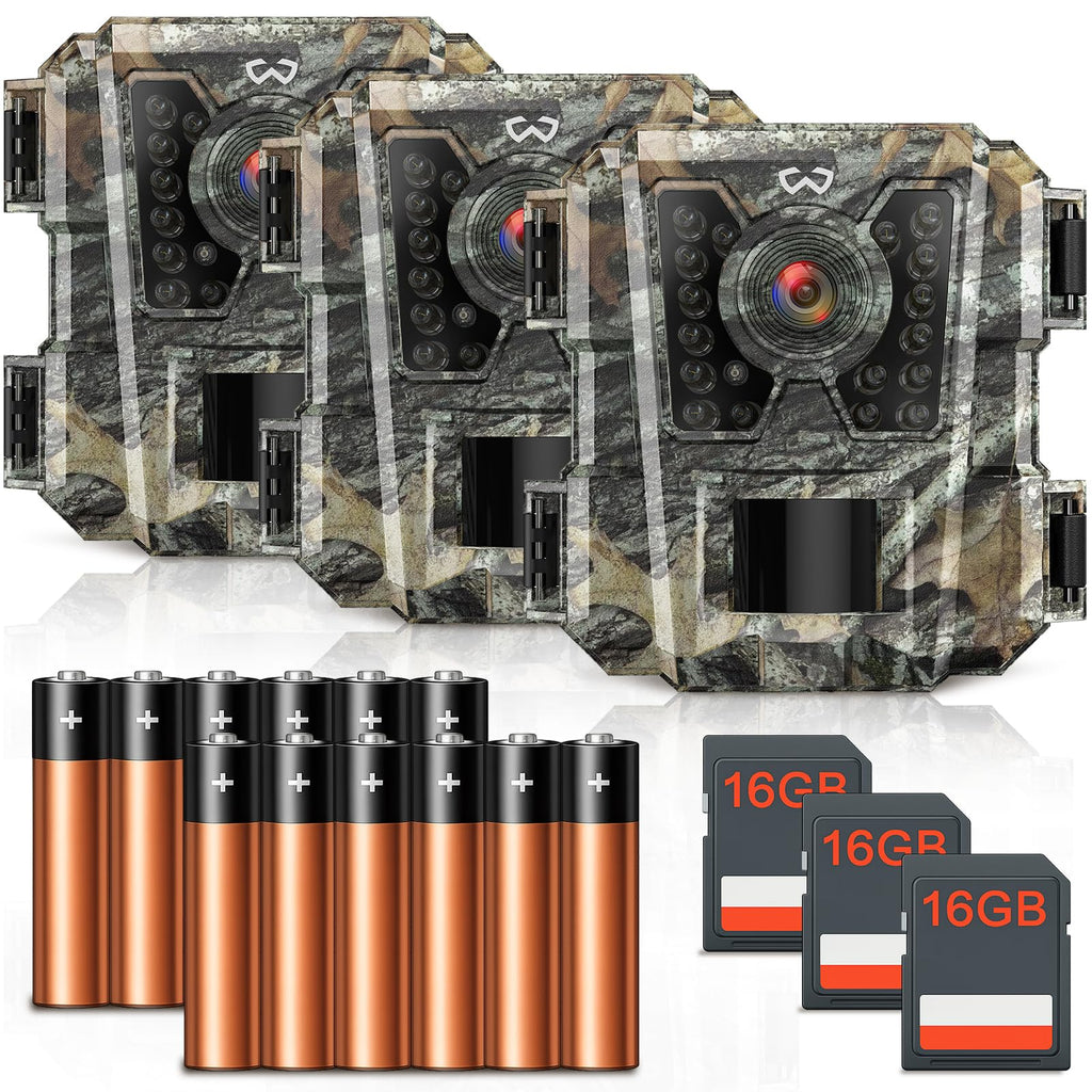 WOSODA Mini Trail Camera 4 Pack 30MP 1080P HD, Game Cam with SD Card, Waterproof Tiny Deer Camera Night Vision Motion Activated with Fast Trigger Time for Outdoor Wildlife Monitoring