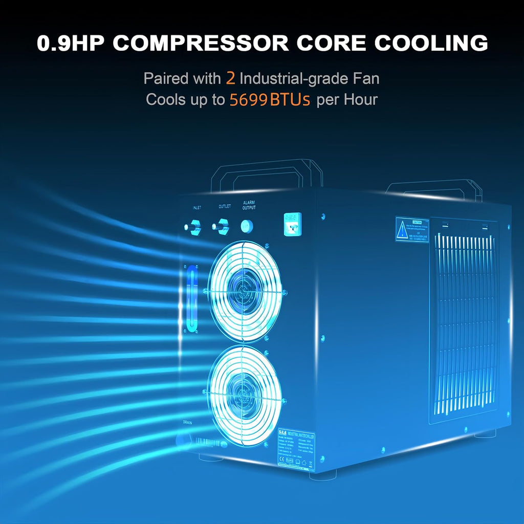 S&A CW-5200DH 7L Industrial Water Chiller,0.9HP,3.43gpm,5699 BTU/h,for 60W to 150W CO2 Laser Engraving & Cutting Systems