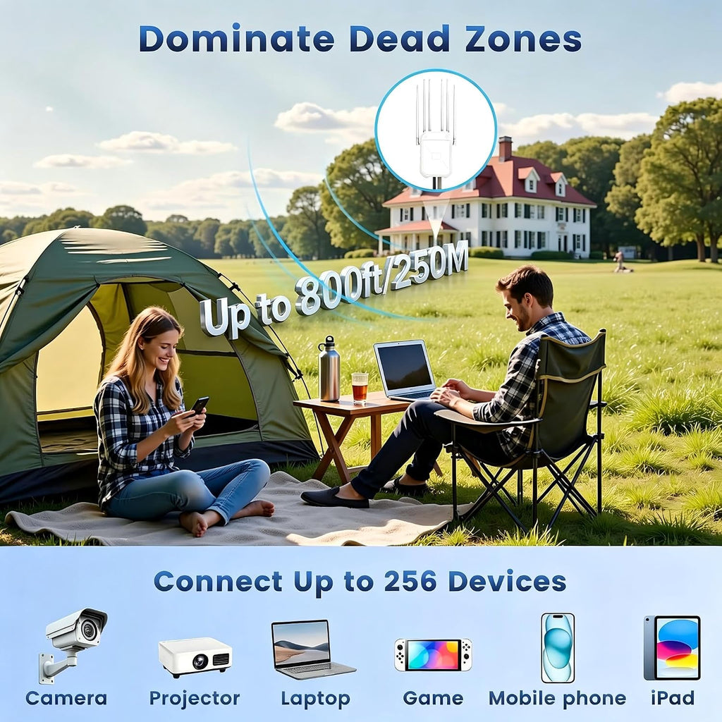 AX1800 Outdoor WiFi 6 Extender for Garage, Farm, Yard & RV, IP65 Weatherproof Long Range Access Point with PoE, Gigabit Ethernet & 6 Antennas, Starlink Compatible