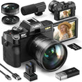 8K Digital Camera 64MP with WiFi & 180Â° Flip Screen, F1.8 Lens 16X Zoom Vlogging Camera for YouTube, Dual Battery 200Mins Recording, External Mic, 64GB TF Card for Beginners Travel (Black)